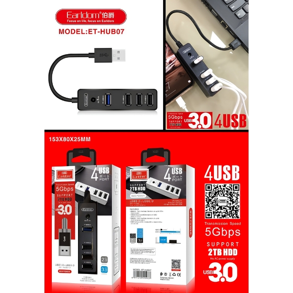 HUB USB 3.0 ET-HUB07 Earldom negro